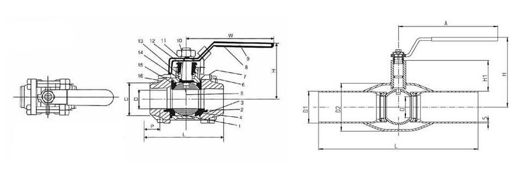 焊接球閥結構圖 焊接球閥結構圖